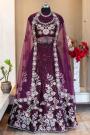 Wine Organza Silk Embroidered Lehenga Set