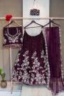 Wine Organza Silk Embroidered Lehenga Set