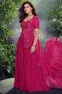 Fuchsia Pink Chinon Silk Embroidered Indowestern Kurta Set