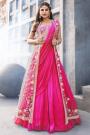 Hot Pink Georgette Indowestern Skirt & Top Set With Net Jacket