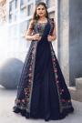 Deep Navy Georgette Indowestern Skirt & Top Set With Net Jacket