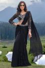 Pre- Draped Designer Fusion Black Georgette Saree with Embroidered blouse