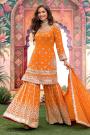 Tangerine Georgette Embroidered Sharara Kurta Set