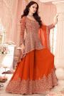 Stunning Orange Georgette Embroidered Sharara Kurta Set