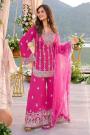 Stunning Hot Pink Georgette Embroidered Sharara Kurta Se