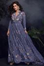 Cornflower Blue Chinon Silk Embroidered Anarkali Dress With Dupatta