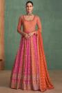 Orange & Pink Georgette Embroidered Anarkali Dress With Dupatta