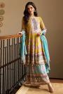 Mustard & Multicolor Silk Printed & Embroidered Sharara Kurta Set