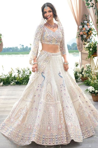 Ivory Net Embroidered Lehenga Set