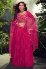 Fuchsia Pink Chinon Silk Embroidered Lehenga Set