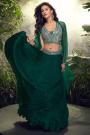 Bottle Green Chinon Silk Embroidered Lehenga Set