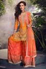 Sunset Orange Chinon Silk Embroidered & Hand Worked Sharara Kurta Set