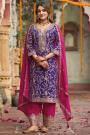 Purple & Magenta Chinon Silk Embroidered Kurta Set