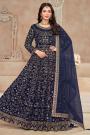 Navy Blue Velvet Embroidered Anarkali Suit Set