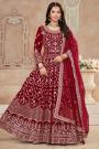 Red Velvet Embroidered Anarkali Suit Set