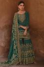 Dark Green Crepe Silk Embroidered Sharara Kurta Set