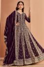 Plum Georgette Embroidered Anarkali Set