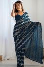 Prussian Blue Georgette Sequin Embroidered Saree