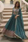 Teal Georgette Embroidered Anarkali Set