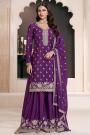 Purple Chinon Silk Embroidered Sharara Kurta Set