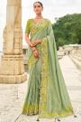 Sage Green & Green Tissue Silk Embroidered Saree