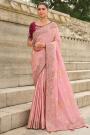 Blush Pink Tissue Silk Embroidered Saree