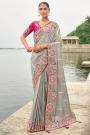 Grey Tissue Silk Embroidered Saree