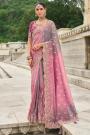 Mauve & Pink Ombre Tissue Silk Embroidered Saree