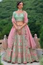 Pink & Aqua Silk Embroidered Lehenga Set