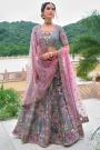 Grey & Lilac Silk Embroidered Lehenga Set