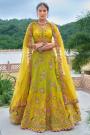 Lemon Yellow Green Ombre Silk Embroidered Lehenga Set