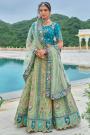 Pastel Green & Blue Silk Embroidered Lehenga Set