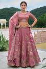 Rosewood Pink Silk Embroidered Lehenga Set