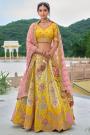 Yellow & Pink Silk Embroidered Lehenga Set