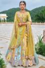 Lemon Green & Blue Silk Embroidered Lehenga Set