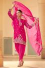 Fuchsia Pink Crepe Silk Embroidered Kurta Set With Dhoti Pants