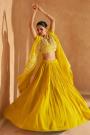 Yellow Chinon Silk Hand Embroidered Skirt Set With Organza Silk Jacket