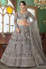 Charcoal Grey Net Hand Embroidered Lehenga Set