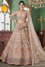 Light Peach Net Hand Embroidered Lehenga Set