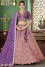 Violet Jacquard Silk Hand Embroidered Lehenga Set