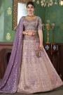 Lilac Jacquard Silk Hand Embroidered Lehenga Set