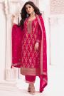 Red Chinon Silk Jacquard Embroidered Kurta Set