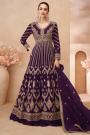 Plum Chinon Silk Embroidered Anarkali Dress With Skirt