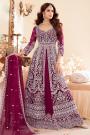 Wine Net Embroidered Anarkali Dress With Georgette Skirt