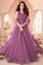 Indowestern Lilac Tissue Silk Embroidered Anarkali Gown With Dupatta & Belt