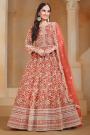 Orange Net Embroidered Anarkali Dress