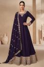 Deep Violet Silk Embroidered Anarkali Dress With Dupatta