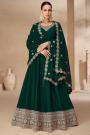 Bottle Green Silk Embroidered Anarkali Dress With Dupatta