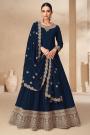 Beautiful Navy Blue Silk Embroidered Anarkali Dress With Dupatta