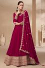 Deep Rani Pink Silk Embroidered Anarkali Dress With Dupatta